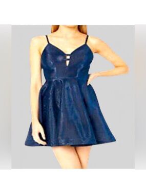 B Darlin-Shimmer flair dress. Navy metallic-1/2 juniors-NWT